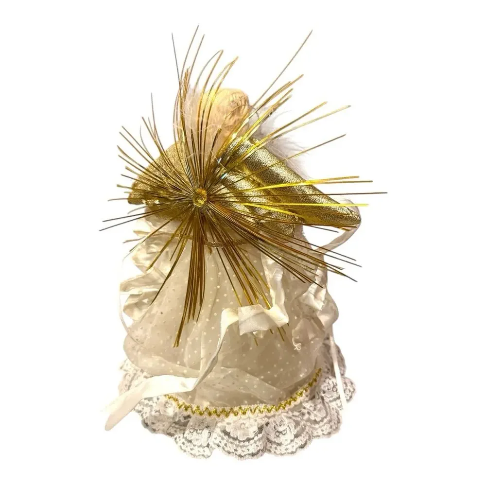 Vintage Porcelain Christmas Angel Tree Topper White Gold 9